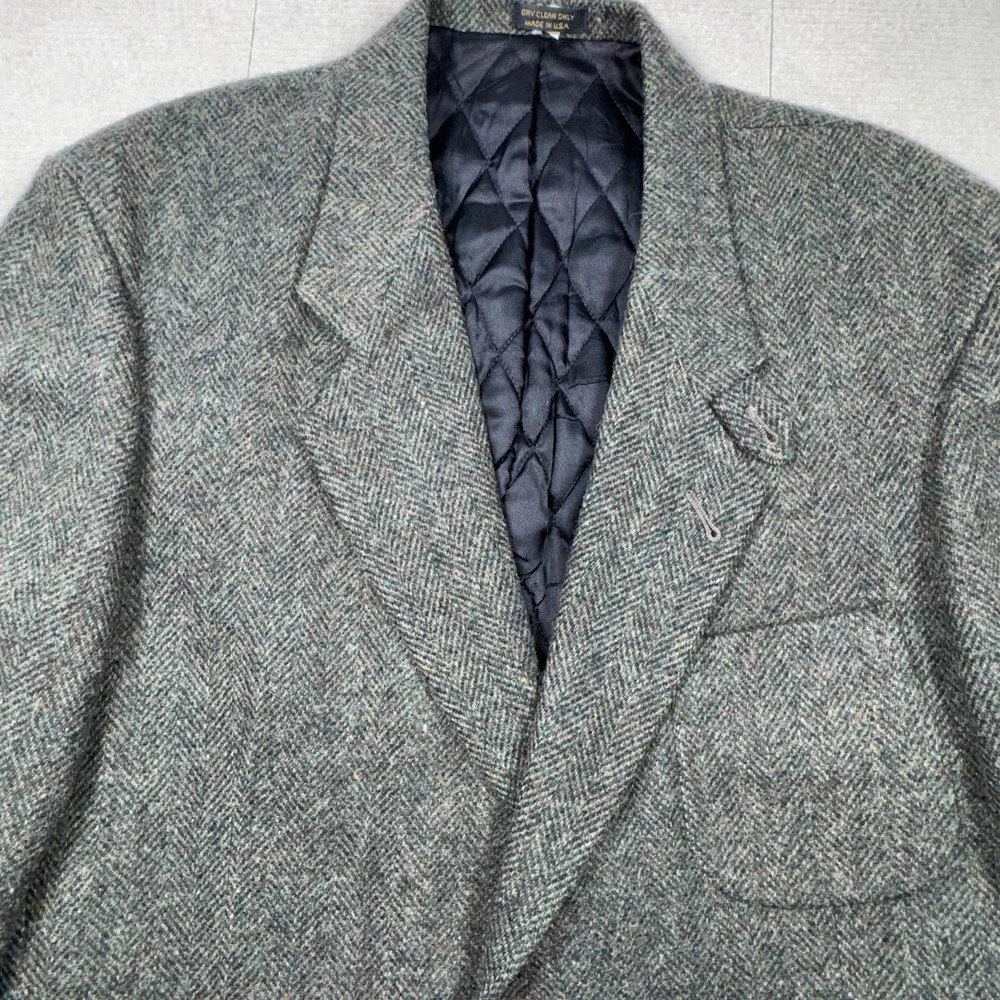 LL‎ Bean Blazer Mens Large Regular Green Wool Herringbone Thinsulate USA Made